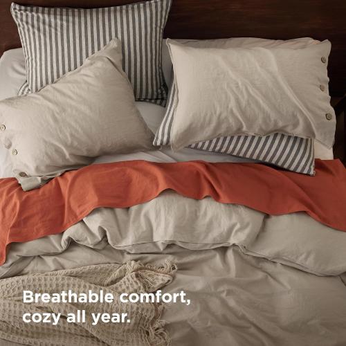 Light Khaki Bedsure Linen Duvet Cover California King - Linen Cotton Blend Bedding Set, Soft & Cozy, 3 Pieces, 1 Duvet Cover 104x98 and 2 Pillowcases, Light Khaki Color Cooling Bedding, Comforter Sold Separately