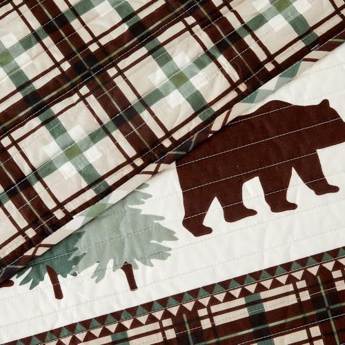 Market & Place 3 Piece Reversible Quilt Set with Shams | All-Season Soft & Lightweight Bedspread | Rustic Lodge Cabin Printed Plaid Design | Cedar Creek Collection (Full/Queen, Chocolate/Green)