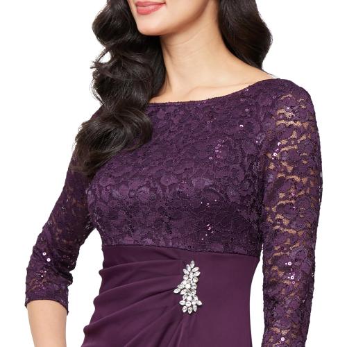 S.L. Fashions Womens Long Mother of The Bride Dress with Stretch Lace Bodice and rhinestones size 14