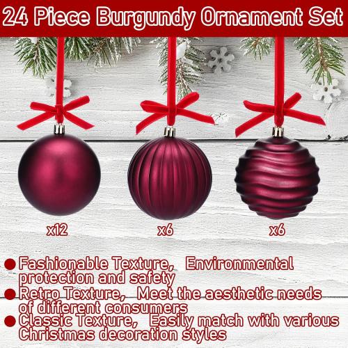 12 Set Burgundy Ball Ornaments for Christmas Tree Velvet Bows Xmas Tree Ball Neutral Hanging Decoration for Festival Holiday Party Wreath Home(3.15 Inch)