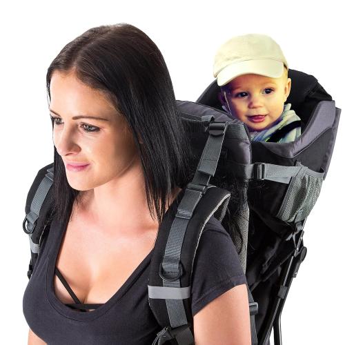 BLACK Hiking Baby Carrier Backpack - Comfortable Toddler/Baby Backpack Carrier System with Diaper Change Pad, Insulated Pocket   Rain and Sun Hood to Protect Your Child