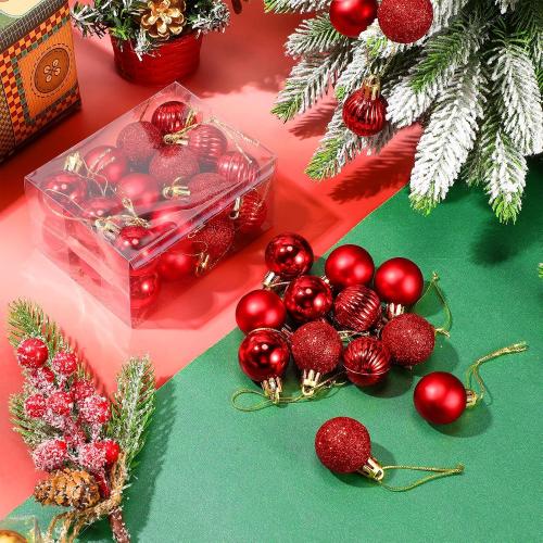 Sumind 48 Pieces Christmas Mini Balls Ornaments 1.2 Inch Miniature Glitter Balls Xmas Tree Small Hanging Decorations Pendants for Holiday Party Wedding Home DIY Craft Decor(Classic Style,Red)