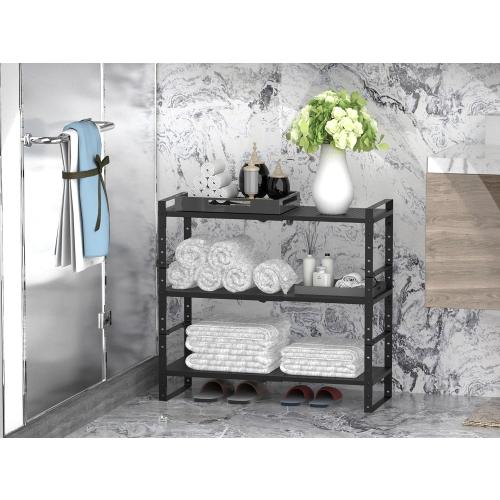 Expandable Stackable Aadjustable Shoe Rack Pantry Shelf for Kitchen Cabinets Counter Shelves Countertop Cupboard Storage Solution,Sturdy Heavy-Duty Metal Construction(3Packs/Black/Medium)
