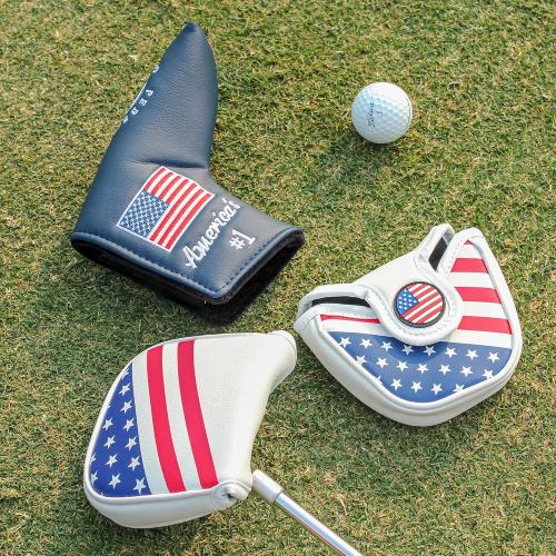 Golf Club Head Covers,4pcs or 1pc USA Golf Head Covers for Woods and Driver Fairway Hybrid - PU Leather Mallet Blade Putter for Men Women Golf Enthusiast