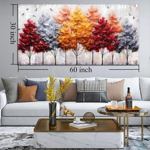 ENTANUB Birch Tree Wall Art for Living Room, Colorful Canvas Wall Picture for Bedroom, Forest Print Painting Decor, Large Size (Littles scratch)