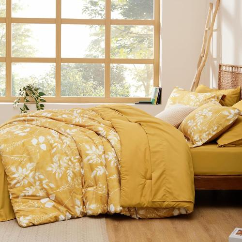 Bedsure twin Comforter Set - 2 Pieces Floral Yellow Soft Bedding Sets