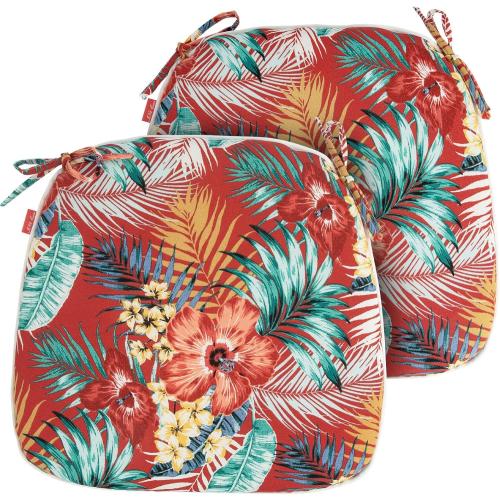 Indoor/Outdoor Chair Cushions 17X16X2 with Ties for Dining Chairs Set of 2, Waterproof U-Shaped Chair Pads, Foam Seat Cushions for Patio Kitchen Garden Office-Chili Red Floral