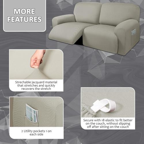 ULTICOR Extra Wide 75 - 100, Reclining 2 Seater Sofa, Extra Wide Reclining Love Seat Slipcover, 6-Piece Yarn Fabric, Reclining Sofa Covers, Thick, Soft, Washable (Ivory)