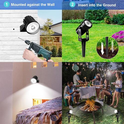 T-SUNUS Christmas Solar Landscape Spotlights White 6000K Metal, Garden Spot Lights Outdoor IP65 Waterproof 9.8ft Cable Separated Panel, Auto On/Off for Tree Flag Driveway Pathway Halloween Pool Area