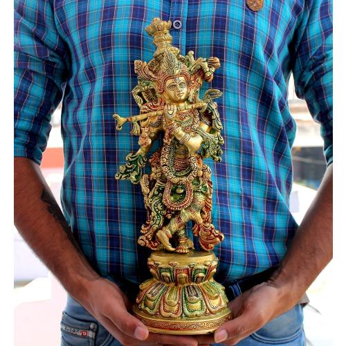 Size 18 eSplanade Brass Radha Krishna Kishan Murti Idol Statue Sculpture | Pooja Idols | Home Decor (18 Inch)