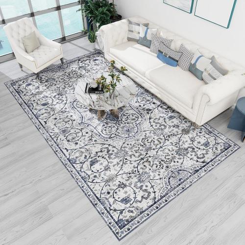 SALLOUS Vinyl Floor Mat for Home, 5' x 8' Waterproof Area Rug for Living Room, Non-Slip Area Rug for Under Dining Table, Vinyl Hard Floor Protector Mat for Bedroom, Kitchen, Bathroom (Grayish Blue)
