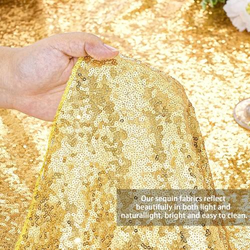 Glitter Gold Tablecloth for Parties 90x156 Inch Rectangle Sequin Fabric | Table Cloth for Wedding Birthday Banquet, Seamless ONE-PIECES, Sparkly 3MM sequin, Serged Edges No Falling, for 6-10FT Table