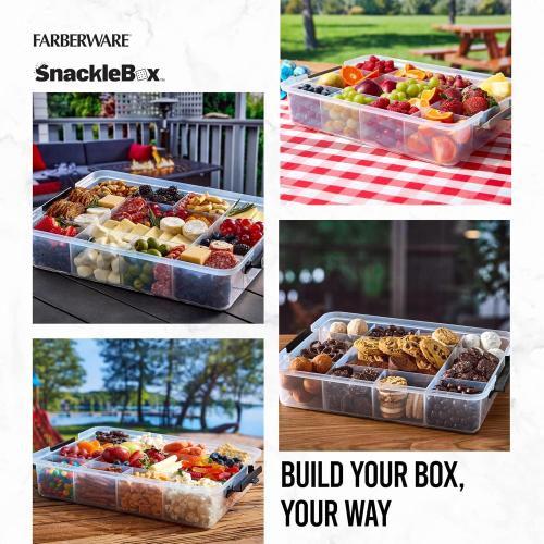 Farberware Large Build-A-Board Snacklebox Serving Tray with Locking Plastic Cutting Board Lid, Portable Storage Container with 11 Compartments for Charcuterie, and More