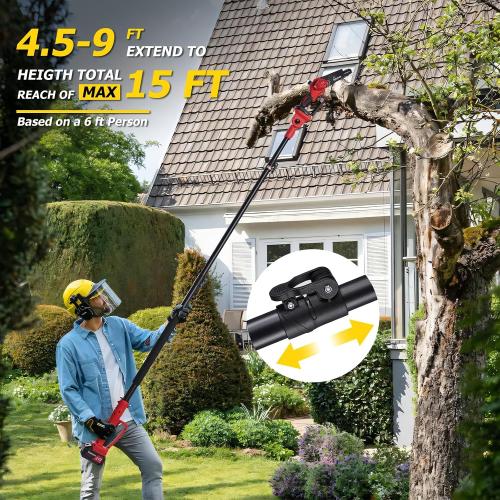 2-IN-1 Cordless Pole Saw and Mini Chainsaw, 8 Inch Electric Pole Saws for Tree Trimming, Auto Oiling, 15ft Max Extension Pole Chainsaw with 21V 4.0Ah Battery for Wood Branch Cutting