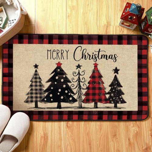 3 Pcs Christmas Kitchen Rugs Non Slip Winter Floor Mat for Kitchen Floor Hallway Laundry Sink and Bathroom, 20x32 20x47, 20x59(Buffalo Plaid)