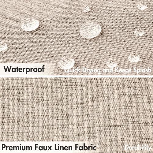 MIULEE Beige 84 Long Scalloped Shower Curtain Linen Textured with 12 Metal Hooks Cute Extra Long Heavy Duty Washable Waterproof Cloth Shower Curtains with Black Border for Bathroom Hotel Bathtub