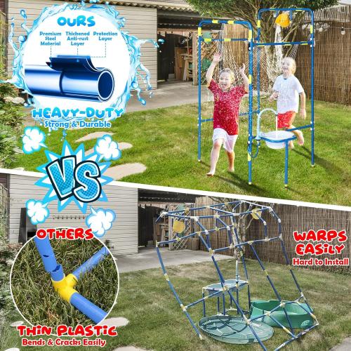 Backyard Waterpark for Kids, Heavy-Duty Steel Water Park Sprinkler Toy Game with Splash Buckets, Collapsible Wash Basin & Water Faucets, Water Play Activities Outdoor Summer Toys