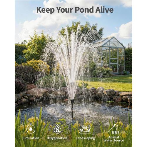 POPOSOAP Pond Fountain Pump Kit with RGB Lights & Remote Control, 660GPH Quiet Submersible Water Pump, Pond Pump with 3 Nozzles for Garden Koi Ponds, Fish Tank,Backyard Water Features Decor-P1104D