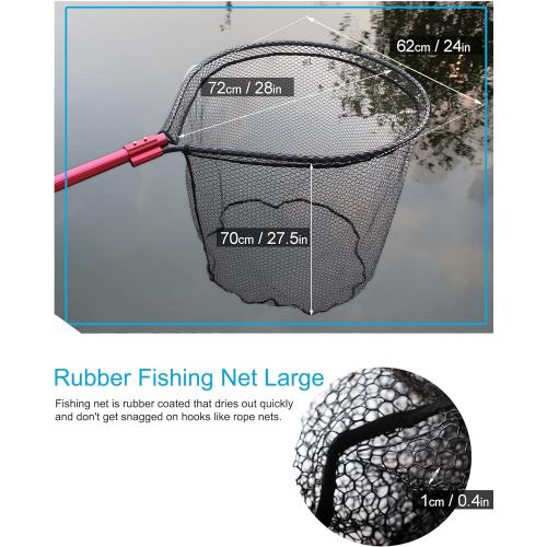 Large Rubber Fishing Net Heavy Duty Extra Large Aluminum Landing Net for Saltwater Fish Net Telescoping Handle