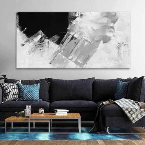 TAIJXAGSG Abstract Wall Art Painting Modern Grey Wall Decor Living Room 24 X 48 Canvas Art Wall Decor Black White Wall Art Canvas Prints Artwork For Bathroom Kitchen Office Decoration