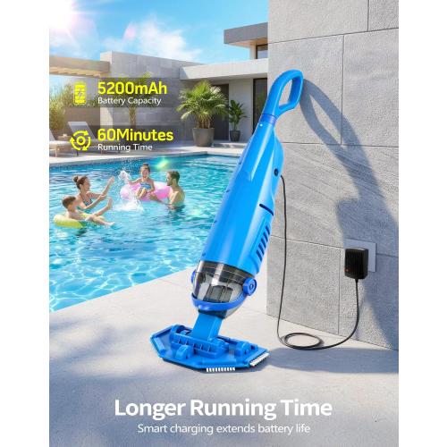 KimPump Cordless Pool Vacuum Cleaner, Suitable for Ultra-fine Impurity Filtration, 20.5 GPM Handheld Pool Vacuum for Above Ground & Inground Pools, Spa Vacuum for Hot Tub-Lightblue