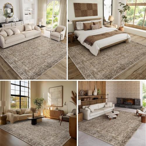 Washable Rugs for Living Room: 8x10 Area Rugs for Bedroom Ultra Soft Non-Slip Stain Resistant Vintage Boho Large Carpet for High-Traffic Dining Room - Farmhouse Decor