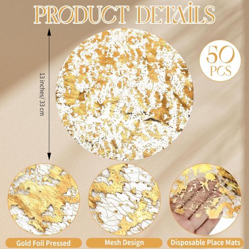50 Pcs Disposable Gold Placemats 13 Inch Round Foil Mesh