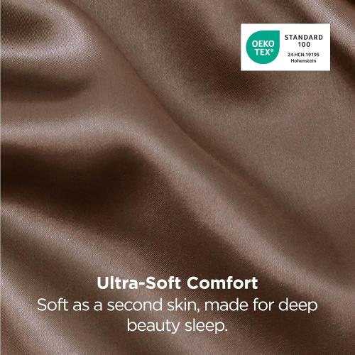 Bedsure Satin Pillowcase Standard Set of 2, Silky Pillow Cases, Brown