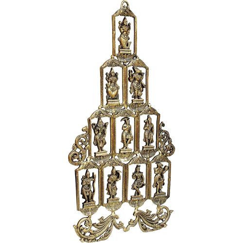 eSplanade - Brass Vishnu Dashavatar Dashavatara Dasavatharam - Ten Incarnations Avtars - Ten Incarnations of Lord Vishnu - Wall Hanging (25 Inch)