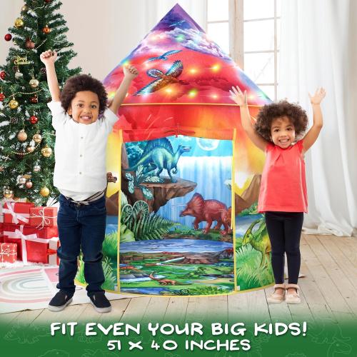W&O Dinosaur Discovery Kids Tent with Roar Button, Dinosaur Toys and LED Lights - Epic Pop Up Tent for Boys & Girls - Perfect for Indoor & Outdoor Adventures