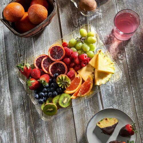 Plasticpro Plastic Serving Trays - Serving Platters Rectangle 9X13 Disposable Gold Glitter Party Dish Includes 4 Trays