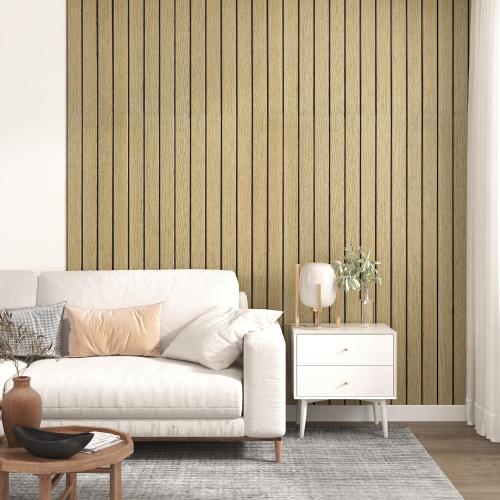 Brown 3D Wood Wall Panels Peel and Stick Fluted Wall Slat Panels | Self Adhesive Acoustic Wood Walls Panels Textured Slat Wooden Panel Wallpaper for Bedroom Living Room Studio 23.6x197