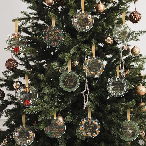 Thyle 36 Set Christian Appreciation Gift Acrylic Ornaments with Merry Christmas Cards Christmas Tree Decorations with Bibles Verse Gifts for Women Men Employee Family Church