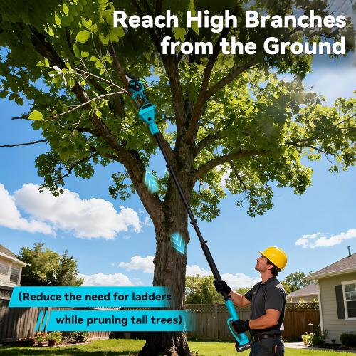 4-in-1 Pole Saw & Electric Pruning Shears, 6 Inch Mini Chainsaw for Tree Trimming, Cordless Pruning Shears with 9.5ft Max Extension Pole, 2 x 4.0Ah Battery Powered Pole Saw Pruner for Garden (Blue)