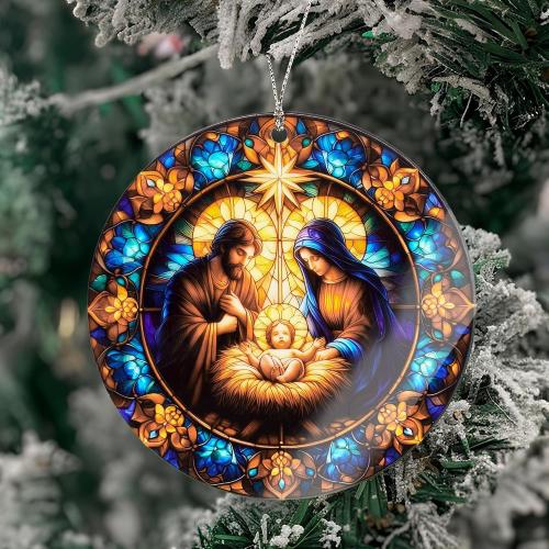Nativity Ornaments for Christmas Tree, Christmas Ornaments 2025, Religious Nativity Scene Decoration, Christian Christmas Ornaments, Elegant Holy Family Ornament, Faith-Inspired Holiday Keepsake