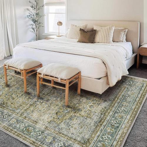 CHAMPLANT Washable Area Rug 10'x14' Boho Design Non-Shedding Easy Care Ideal for High Traffic Areas in Living Room Bedroom Office Coffee Table Kitchen Large Carpet