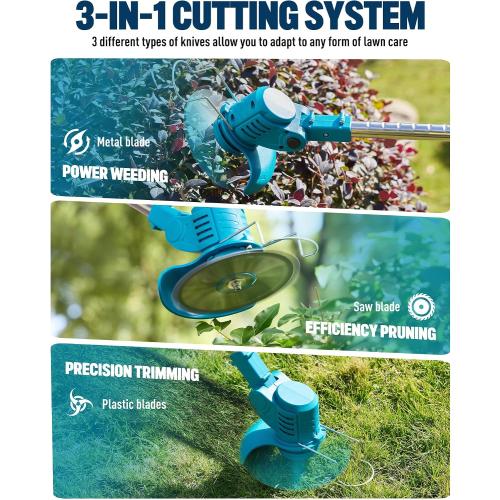 Lightweight Blue 48V Cordless Weed Eater, Battery Powered String Trimmer Lawn Edger with Charger for Garden Yard Work❗MAY HAVE MISSING PIECES/NEEDS CLEANING❗