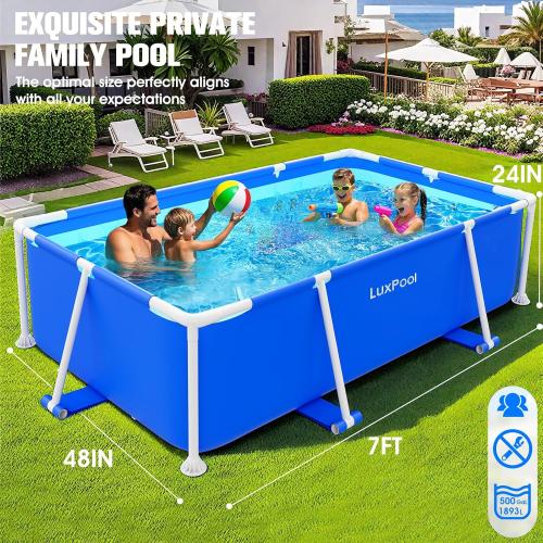 BLUE 7X48X24 Above Ground Pool, 2025 Upgraded Frame Deep Swimming Pool, Rectangle Family Pool, Large Above Ground Pool Easy Set, 7ft x 48in x 24in Outdoor Pool, Backyard Pool for Kids, Adults