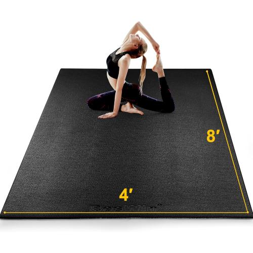 BesWin Large Exercise Mat 8'x4'x6mm/8mm, Extra Thick Workout Mats for Home Gym Flooring, High Density Non-Slip Gym Mats Fitness Mat for Cardio, Weights, Jump Rope, Fitness-Use With or Without Shoes
