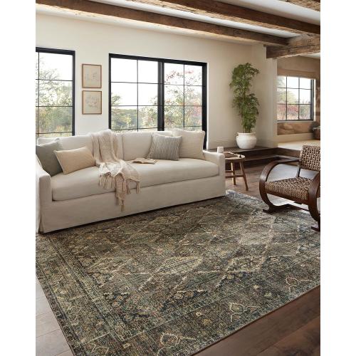 Loloi Magnolia Home by Joanna Gaines Banks Collection BAN-05 Spice/Blue 7'-6 x 9'-6, .13 Pile Height, Machine Washable, Area Rug
