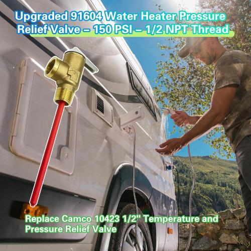 Upgraded 91604 Atwood 1/2 150PSI 210°F RV Temperature and Pressure Relief Valve for GC6AA GC10A G6A GC10A GCH6A EHM4/6/11/20 G9/G16/GE9/GE16/GEH9/GEH Series Water Heater or 1/2 150PSI Water Heater