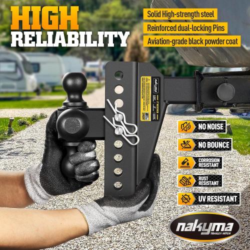 Adjustable Drop Hitch, 8 Inch Drop Trailer Hitch,Tri-Ball(1-7/8'', 2'', 2-5/16'') Hitch, Fits 2-Inch Receiver, Max 16,500 LBS GTW-Truck Trailer Hitch with Double Anti-Theft Pins Locks