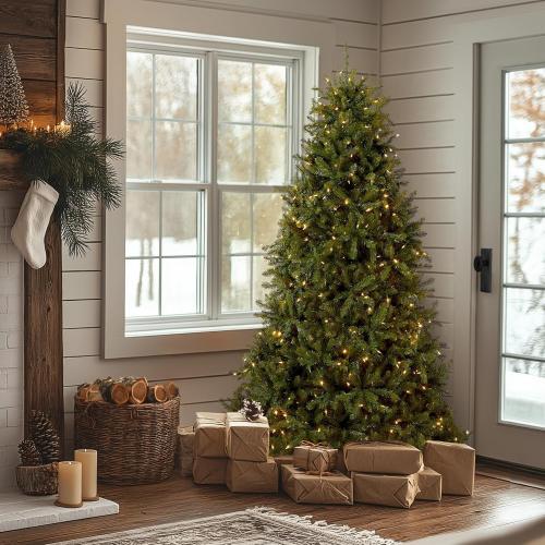 National Tree Company 6.5 ft Pre-Lit Dunhill Fir Artificial Christmas Tree, 600 LED Lights, 1,838 Tips, PowerConnect, Foot Pedal, 10 Light Functions, Includes Stand, Green
