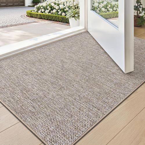 LUMI Ultra Thin Door Mat for Entryway, 24x36 Low Profile Non Slip Rubber Backing Indoor Doormat, Easy Clean Welcome Entrance Mat for Inside House, Patio, Khaki