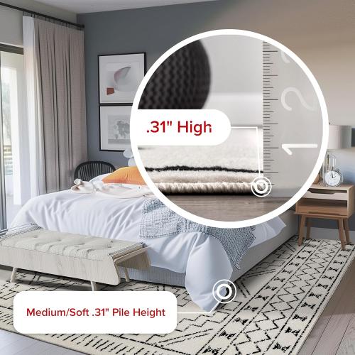 nuLOOM 6' 7 x 9' Indoor Performance Area Rug, Stain-Resistnat, Pet and Kid Friendly, Durable, High-Traffic, Noa ivory and black
