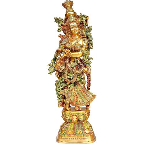 Size 21 eSplanade - Brass Radha Krishna Idol Statue Sculpture - Big Size (21) (Radha Coloured)