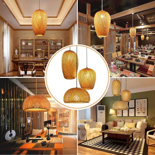 GCQ Bamboo Lantern Pendant Lamp, Retro Japanese Style E27 Chandelier Hanging Light Ceiling Lighting Fixture for Living Room Bedroom Restaurant Cafe Teahouse Bar Dining Room Club