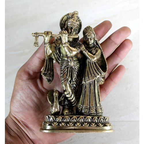 StonKraft - Radha Krishna Pair Murti Idol Statue Sculpture - Brass - 6 - Antique