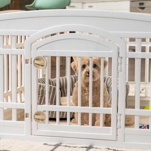 IRIS USA 24 4-Panel Dog Playpen with Door, 35 x 35 x 24, Puppy Playpen, Dog Play Pen Indoors, Pet Fence, Puppies/Small Dogs, White
