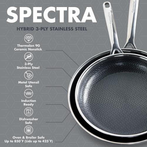 GreenPan Spectra 11 Piece Cookware Set,Hybrid Tri-Ply Stainless Steel, PFAS-Free Ceramic Nonstick Textured Cooking Surface,Induction Pots & Pans with Lids, Dishwasher Safe,Oven & Broiler Temp to 850˚F